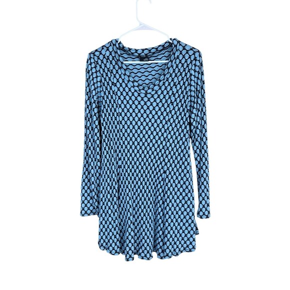 Lisa Bayne Blue Geometric Stretch Tunic Scoop Neck Long Sleeves size Medium - Picture 1 of 9